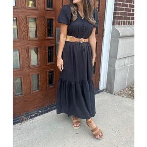 Simply Vera Wang Black Tiered Puff Sleeve Maxi Dress Size Small